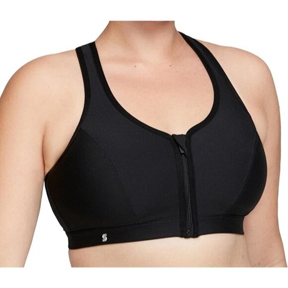 Glamorise Sport Zip Up Front Closure Sports Bra 9266 Black Wireless Strappy 34C - Picture 1 of 7